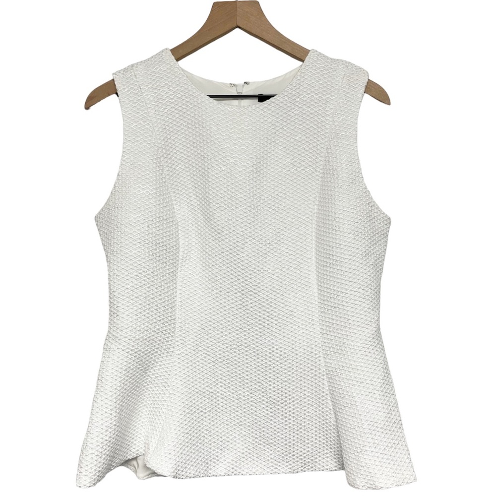 Badgley Mischka Womens Textured Peplum Sleeveless Top Size 14 White